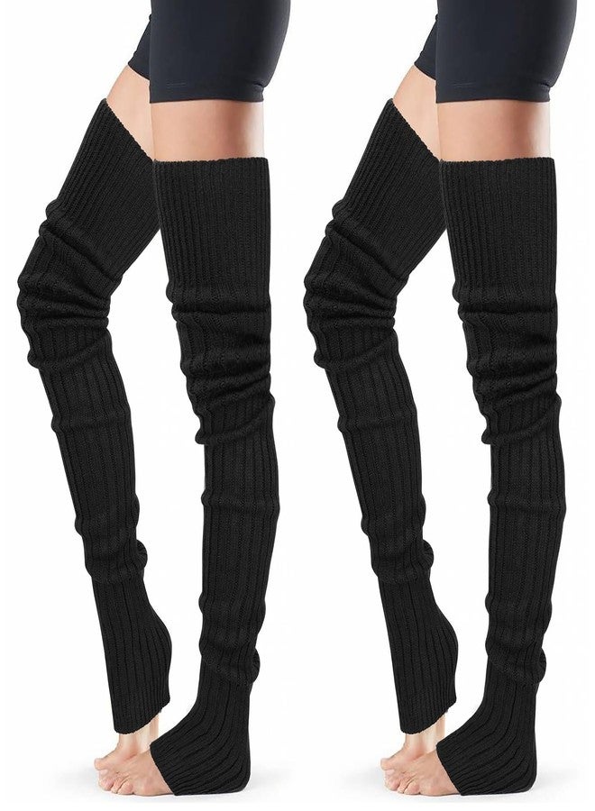 XEPST 2 Pairs Leg Warmers for Women, High Boot Cuffs Crochet Knitted Boot Topper Leg Cuffs Over Knee Footless Socks Boot Warmers for Winter Warmer (85cm, Black) - Image 1